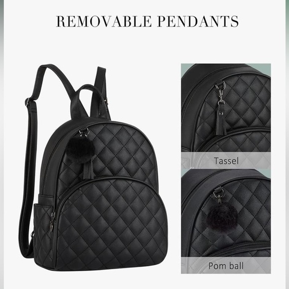 NWT ECOSUSI Mini Backpack Women PU Leather Black Backpack - Picture 3 of 10